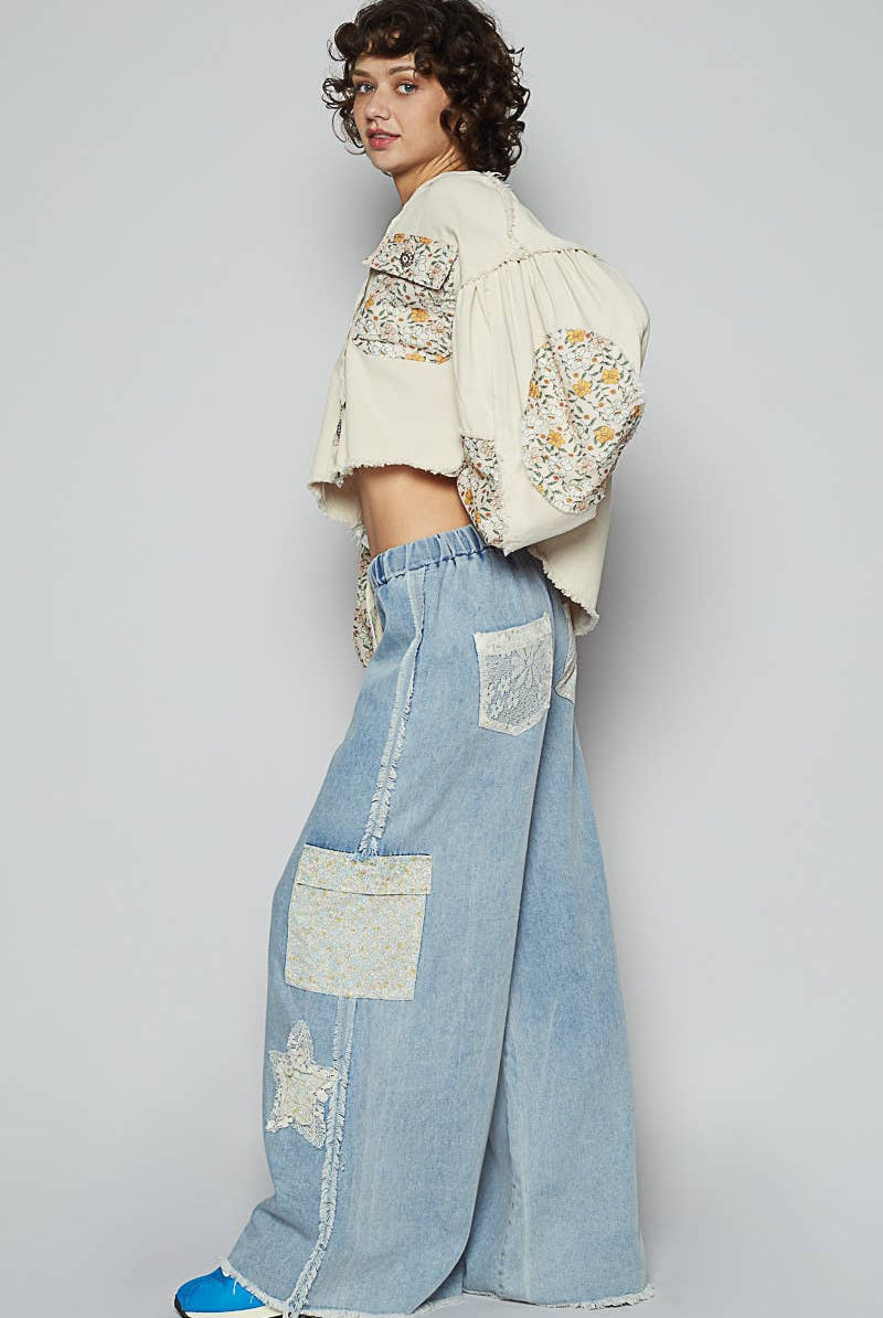 Star Patch Adjustable Waist Band Casual Pants-Pants-Pol Clothing-Stuffology - Where Vintage Meets Modern, A Boutique for Real Women in Crosbyton, TX