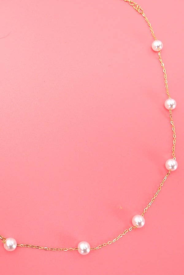 TITANIUM STEEL NON-TARNISH PEARL STATION NECKLACE | 40NK334-Necklaces-JOSSLYN by wall to wall-Stuffology - Where Vintage Meets Modern, A Boutique for Real Women in Crosbyton, TX