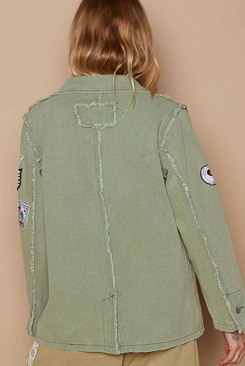 POL Clothing Vintage patch detail military blazer jacket-Jackets-Pol Clothing-Stuffology - Where Vintage Meets Modern, A Boutique for Real Women in Crosbyton, TX