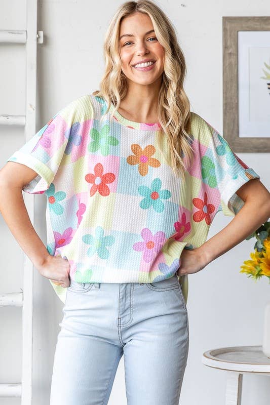 SHORT SLEEVE FLORAL PRINT TOP-Oversized Top-HEIMISH-Stuffology - Where Vintage Meets Modern, A Boutique for Real Women in Crosbyton, TX