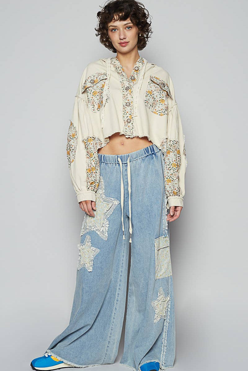 Star Patch Adjustable Waist Band Casual Pants-Pants-Pol Clothing-Stuffology - Where Vintage Meets Modern, A Boutique for Real Women in Crosbyton, TX