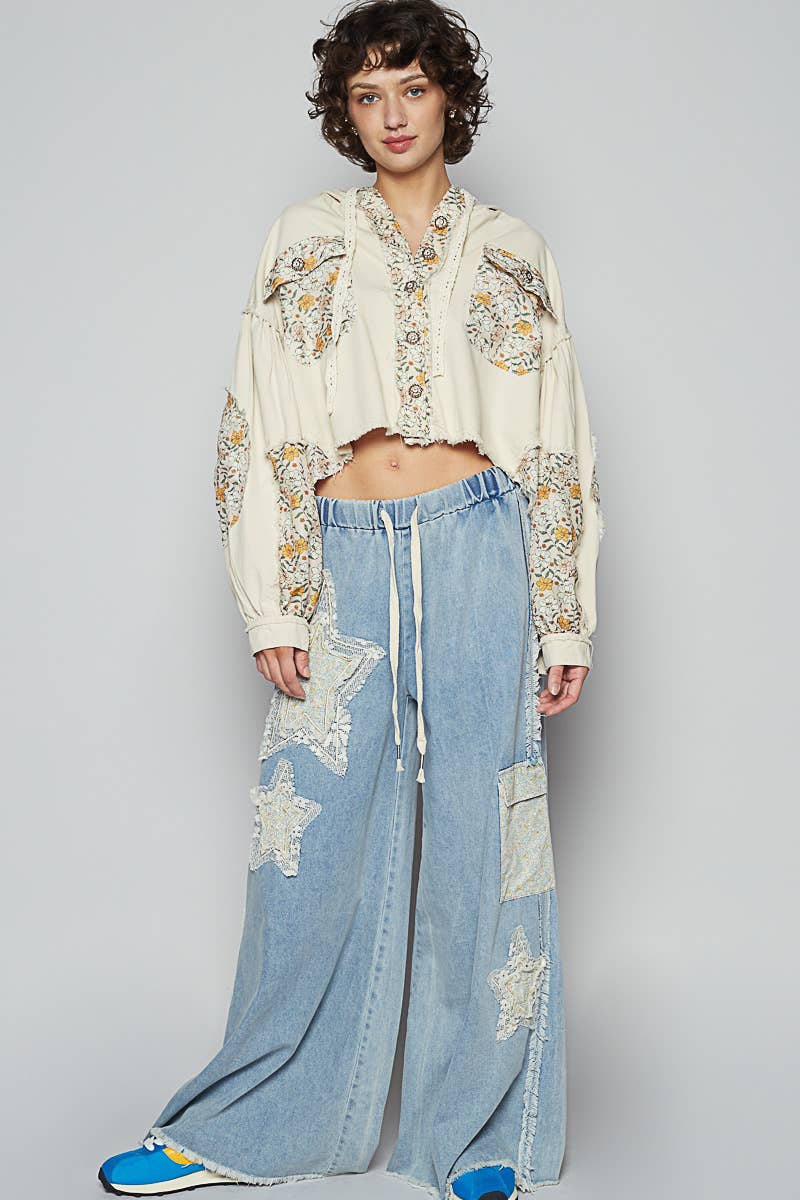 Star Patch Adjustable Waist Band Casual Pants-Pants-Pol Clothing-Stuffology - Where Vintage Meets Modern, A Boutique for Real Women in Crosbyton, TX