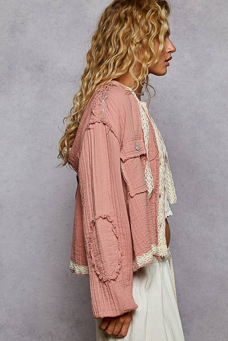 Vintage Wash Double Gauze Hoodie Jacket-Hoodie-Pol Clothing-Stuffology - Where Vintage Meets Modern, A Boutique for Real Women in Crosbyton, TX