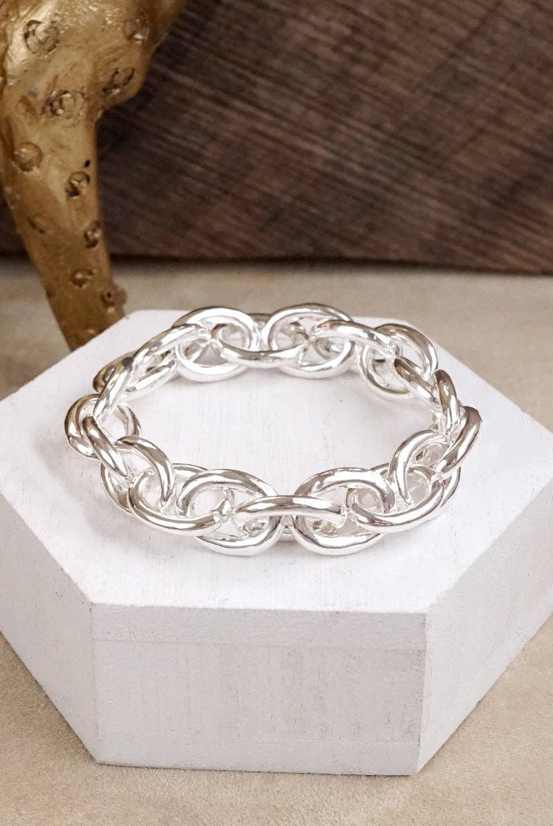 Bold Links – Chunky Chain Stretchy Bracelet - in Gold-Bracelets-PennyLine inc-Stuffology - Where Vintage Meets Modern, A Boutique for Real Women in Crosbyton, TX