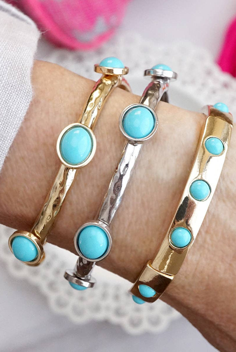 Desert Orbit – Turquoise Station Stretch Bangle-Bracelets-PennyLine inc-Stuffology - Where Vintage Meets Modern, A Boutique for Real Women in Crosbyton, TX