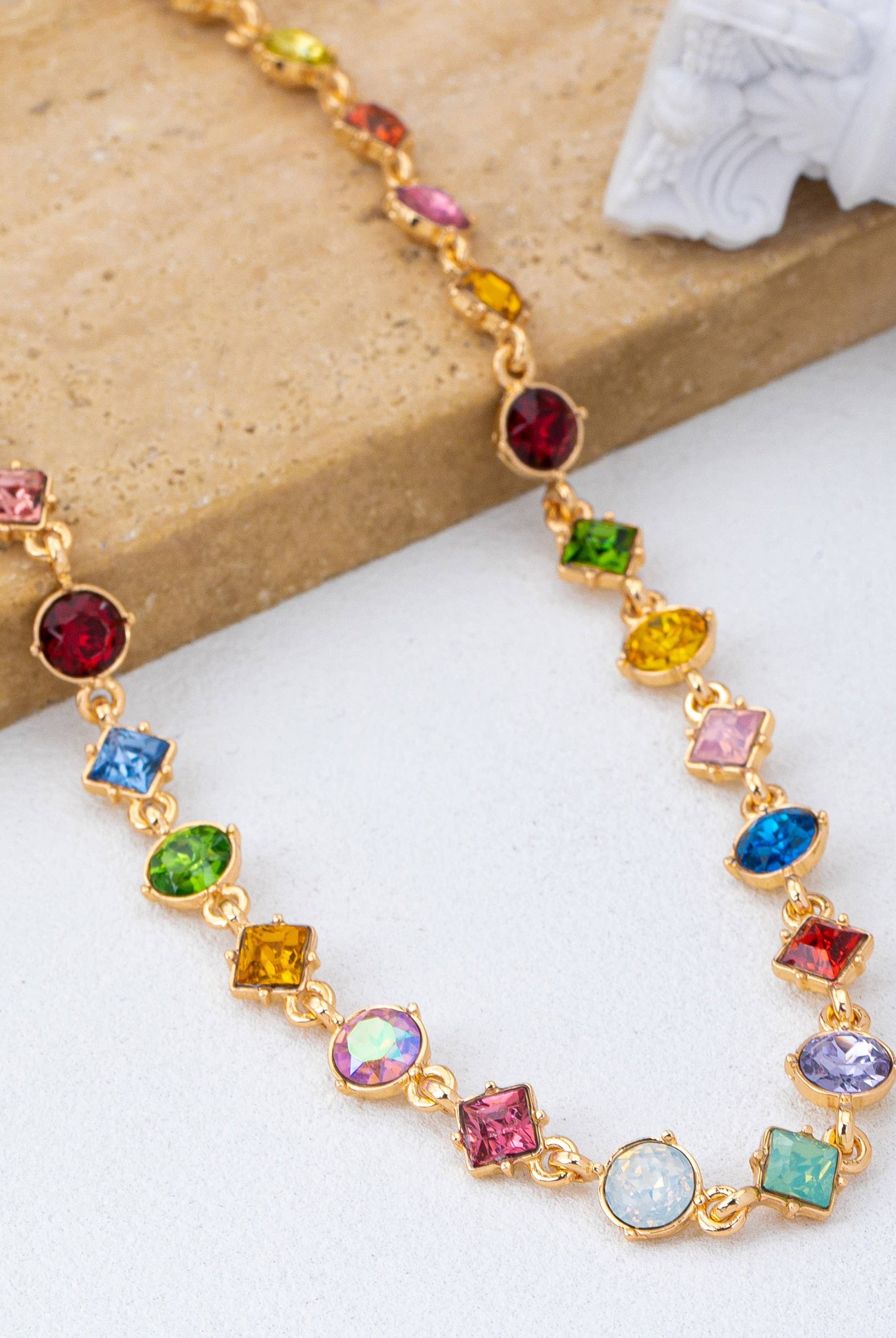 Multicolored Mixed-Shape Crystal Station Necklace | 80N93256-Necklaces-JOSSLYN by wall to wall-Stuffology - Where Vintage Meets Modern, A Boutique for Real Women in Crosbyton, TX