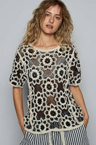 POL Clothing Round neck short sleeve crochet knit top-Top-Pol Clothing-Stuffology - Where Vintage Meets Modern, A Boutique for Real Women in Crosbyton, TX