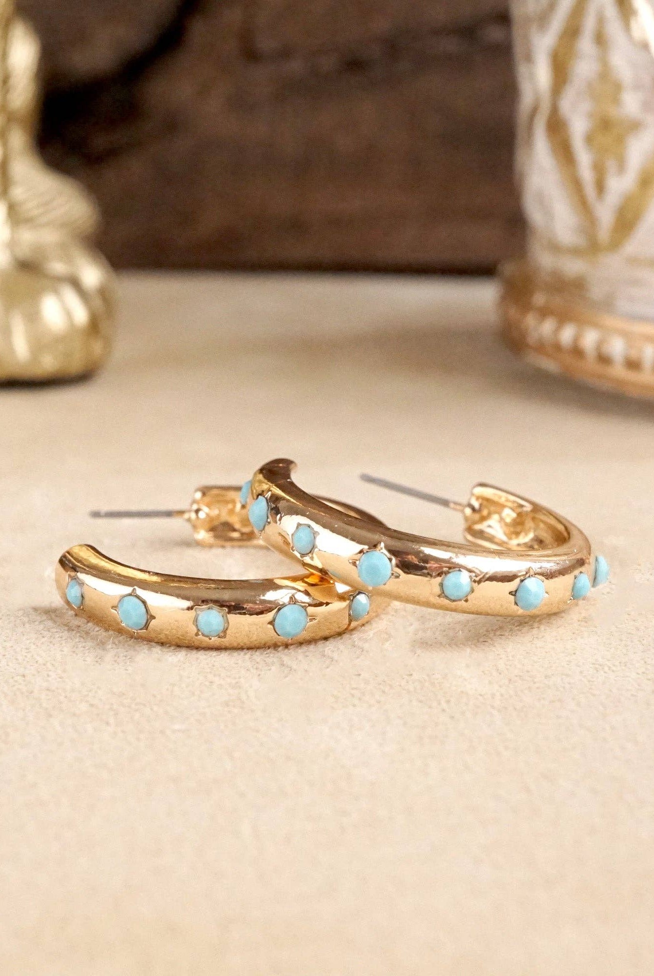 Classic Bubble Hoops – Gold with Crystal, Pearl, or Turquoise-Earrings-PennyLine inc-Stuffology - Where Vintage Meets Modern, A Boutique for Real Women in Crosbyton, TX