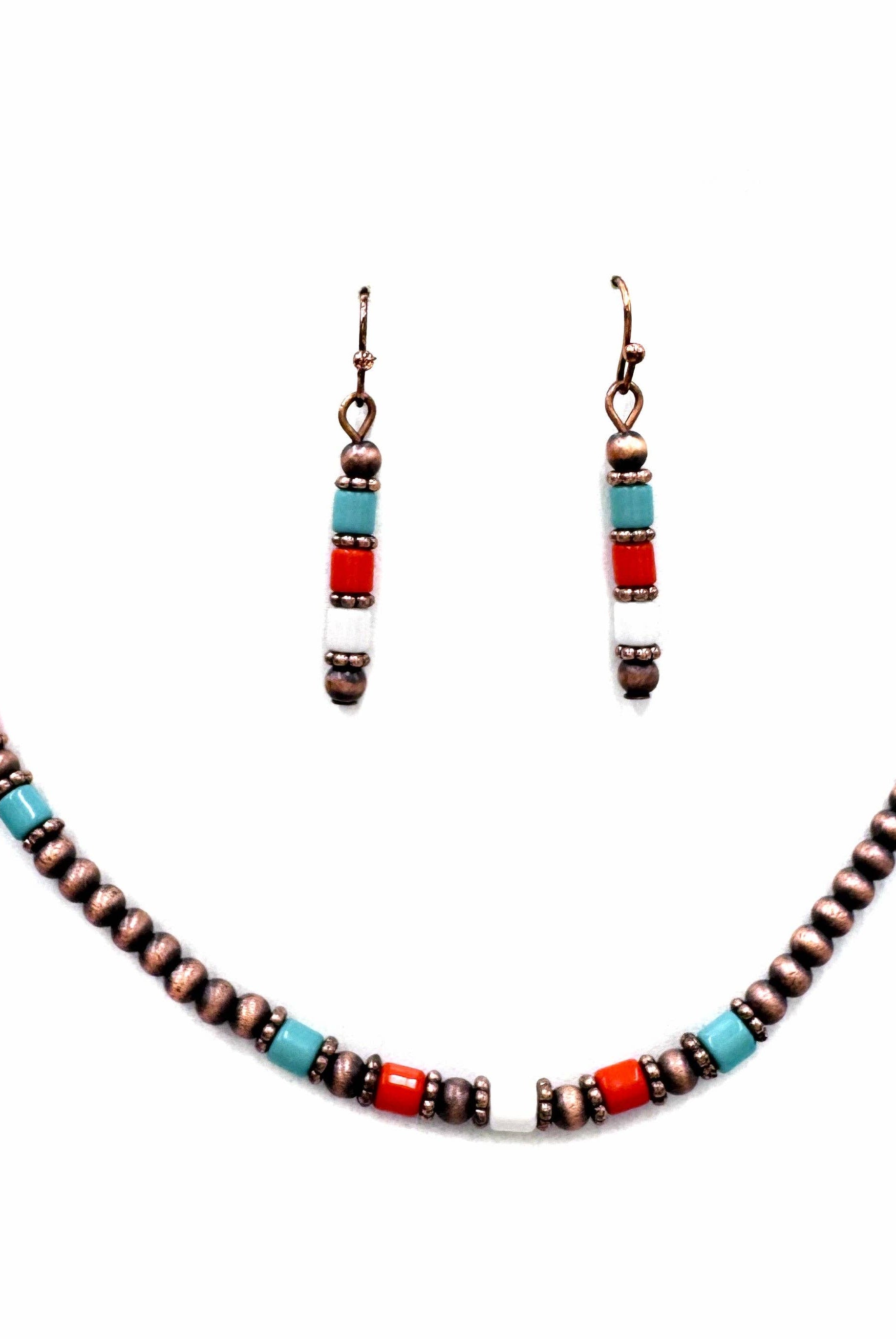 Navajo Bead Turquoise Orange Stone Necklace Set-Necklaces-Lunar Deer-Stuffology - Where Vintage Meets Modern, A Boutique for Real Women in Crosbyton, TX