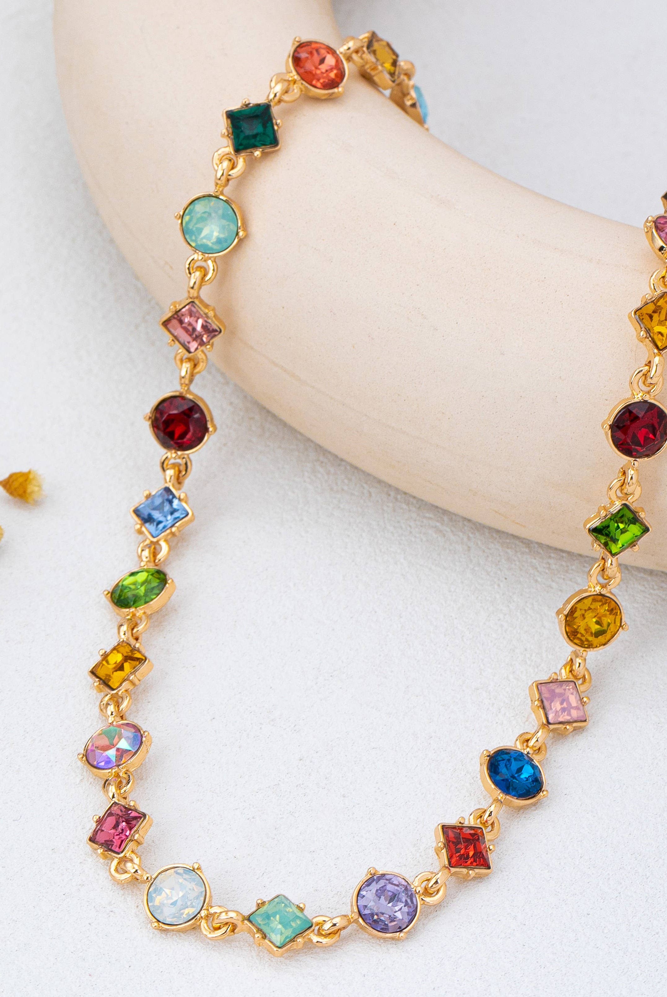 Multicolored Mixed-Shape Crystal Station Necklace | 80N93256-Necklaces-JOSSLYN by wall to wall-Stuffology - Where Vintage Meets Modern, A Boutique for Real Women in Crosbyton, TX