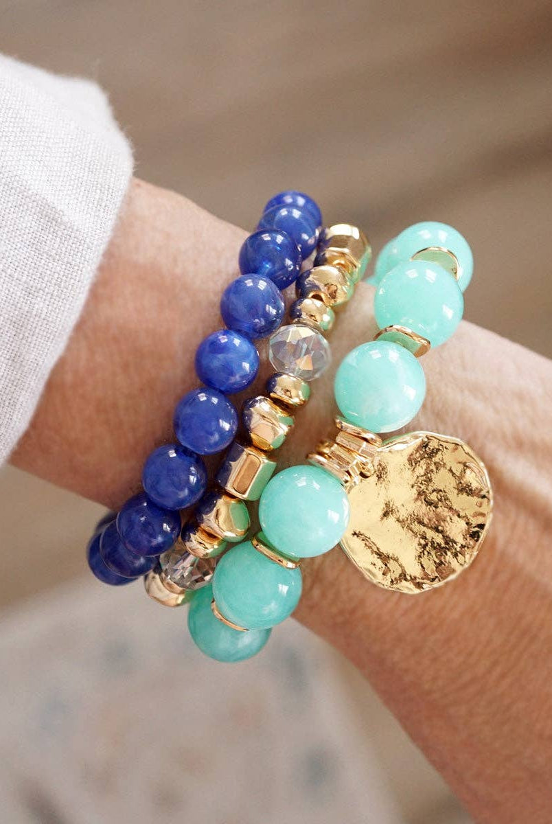 Gilded Sorbet Stack – Set of 3 Stretchy Beaded Summer Bracelets-Bracelets-PennyLine inc-Stuffology - Where Vintage Meets Modern, A Boutique for Real Women in Crosbyton, TX