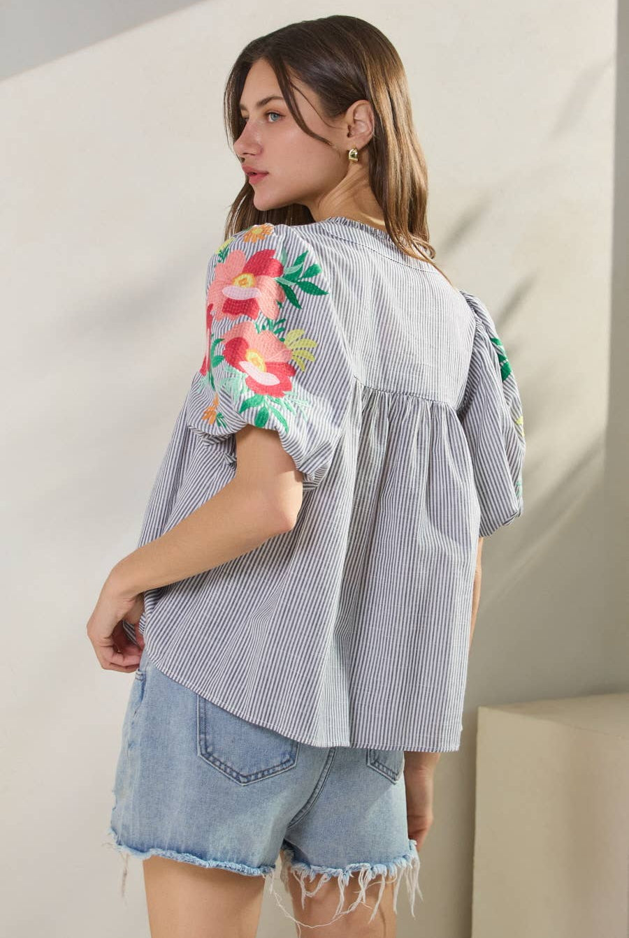 Navy Yarn Dye Striped Fabric Top-stripe top-Oddi-Stuffology - Where Vintage Meets Modern, A Boutique for Real Women in Crosbyton, TX