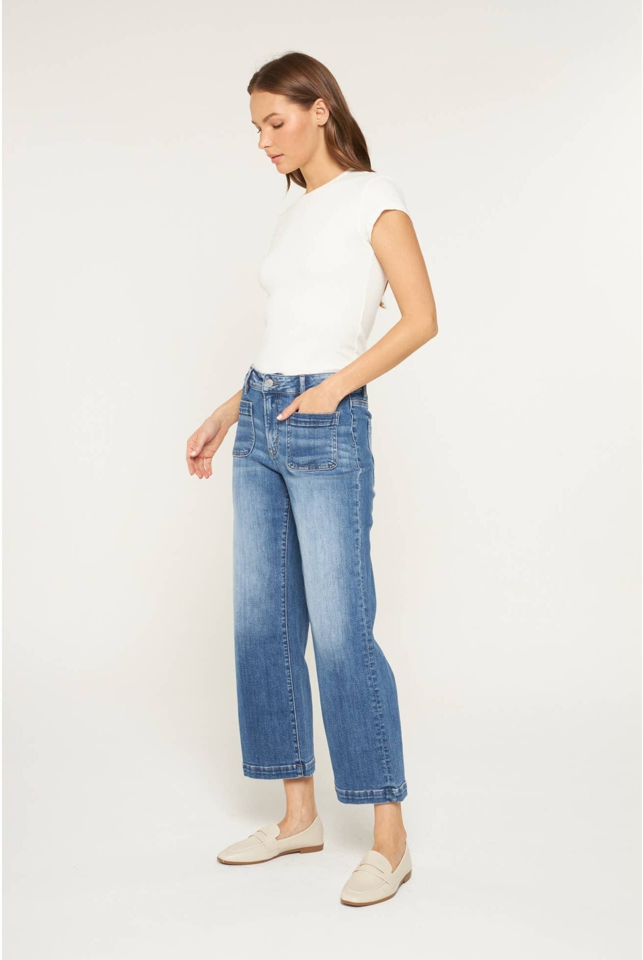 High Rise Cropped Wide Leg Mica Denim Jeans-Jeans-Mica Denim-Stuffology - Where Vintage Meets Modern, A Boutique for Real Women in Crosbyton, TX