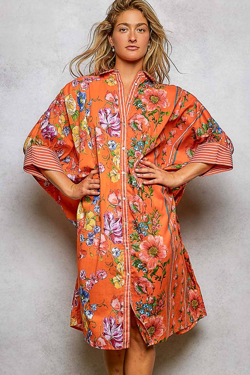 Short Sleeve Floral Printed Maxi Length Button Down Dress-Pol Clothing-Stuffology - Where Vintage Meets Modern, A Boutique for Real Women in Crosbyton, TX