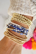 Small ball beads bracelet stack of 5 bracelets Worn Gold-Bracelets-PennyLine inc-Stuffology - Where Vintage Meets Modern, A Boutique for Real Women in Crosbyton, TX