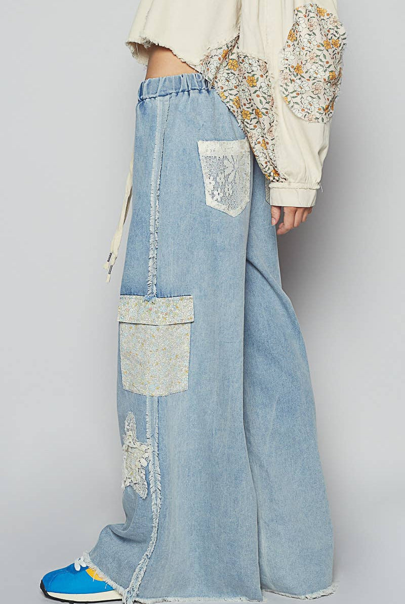 Star Patch Adjustable Waist Band Casual Pants-Pants-Pol Clothing-Stuffology - Where Vintage Meets Modern, A Boutique for Real Women in Crosbyton, TX