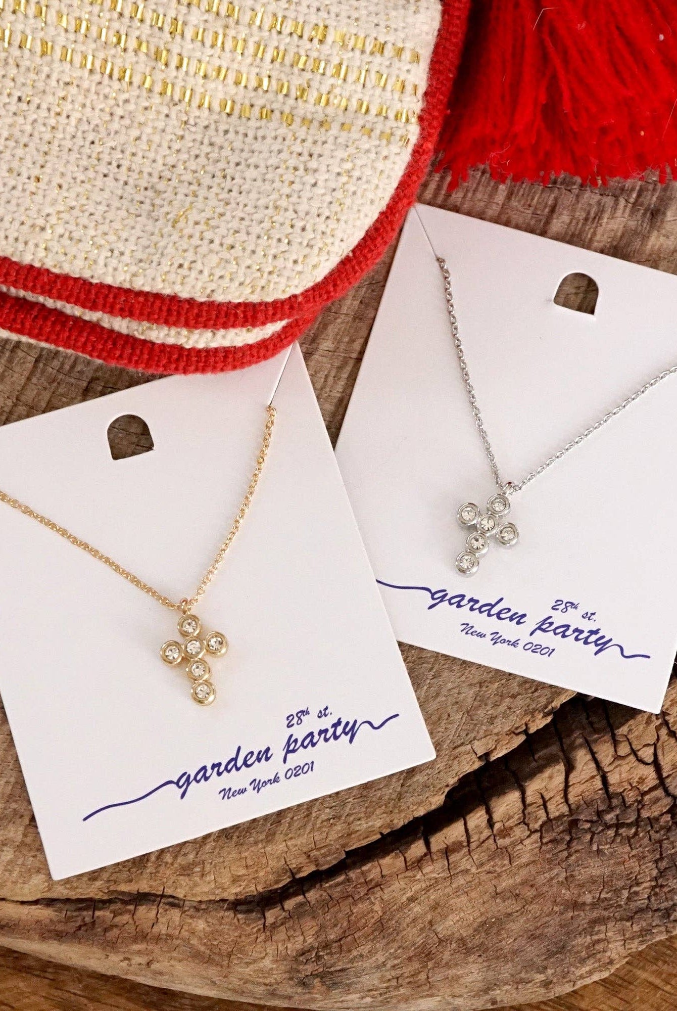 Classic Dainty Cross and Crystal Necklace – Gold and Silver Tones-Necklaces-PennyLine inc-Stuffology - Where Vintage Meets Modern, A Boutique for Real Women in Crosbyton, TX