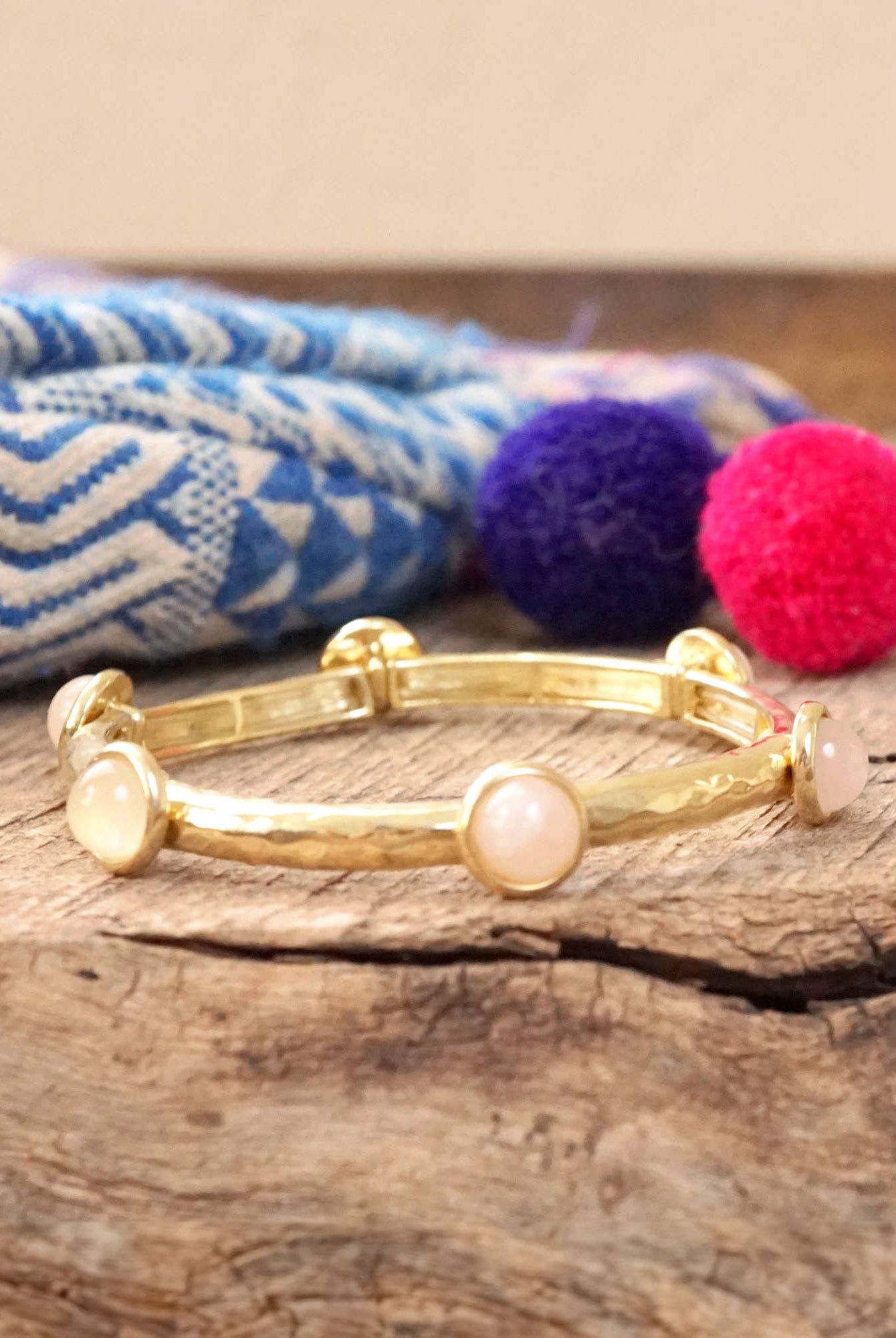 Jeweled Golden Bangle with semi precious stone dots-Bracelets-PennyLine inc-Stuffology - Where Vintage Meets Modern, A Boutique for Real Women in Crosbyton, TX