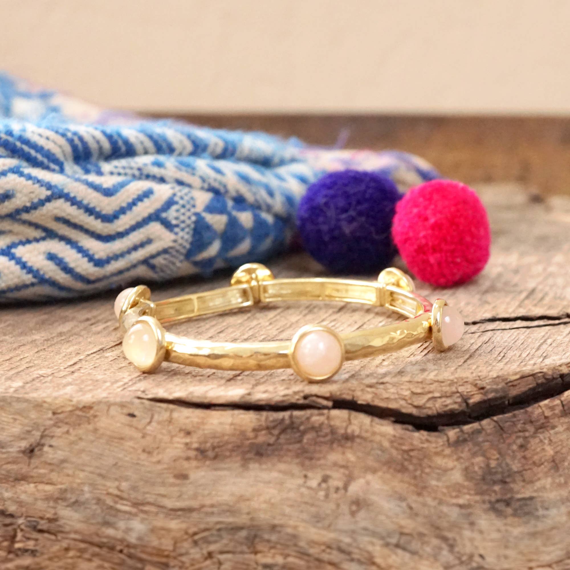 Jeweled Golden Bangle with semi precious stone dots-Bracelets-PennyLine inc-Stuffology - Where Vintage Meets Modern, A Boutique for Real Women in Crosbyton, TX