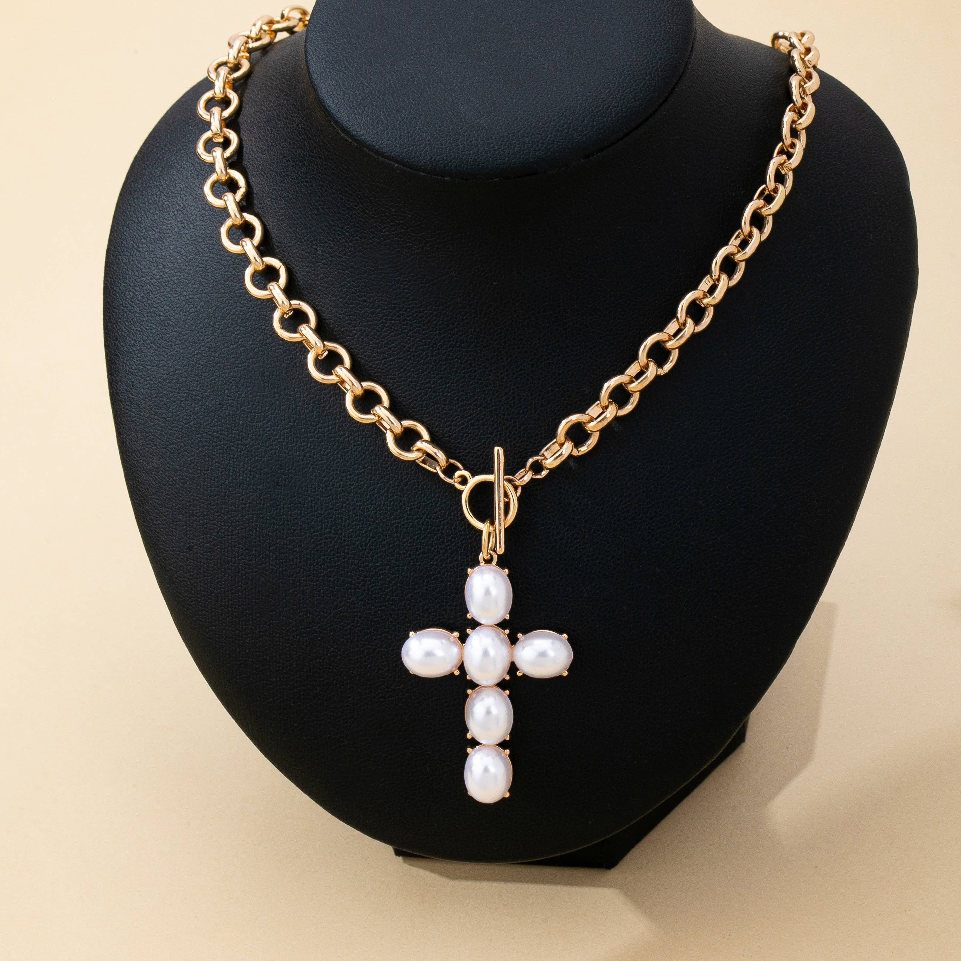 Large Pearl Cross Toggle Necklace | 80N93068-JOSSLYN by wall to wall-Stuffology - Where Vintage Meets Modern, A Boutique for Real Women in Crosbyton, TX