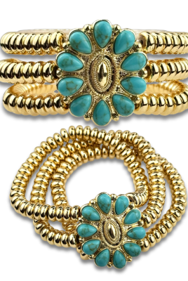 Turquoise concho bead bracelet-Bracelets-Pink Panache Brands-Stuffology - Where Vintage Meets Modern, A Boutique for Real Women in Crosbyton, TX