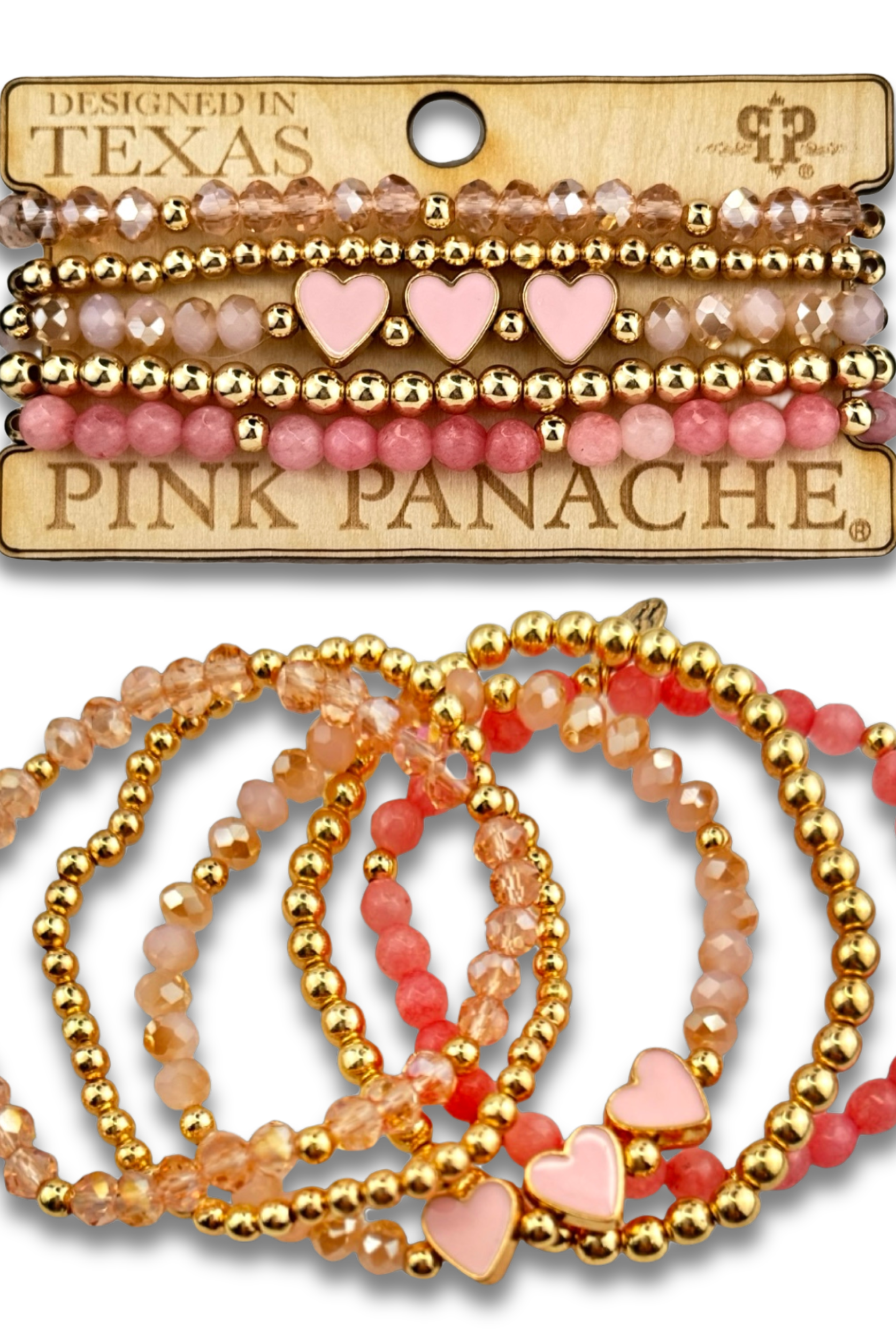 Enamel hearts and faceted bead bracelet-Bracelets-Pink Panache Brands-Stuffology - Where Vintage Meets Modern, A Boutique for Real Women in Crosbyton, TX