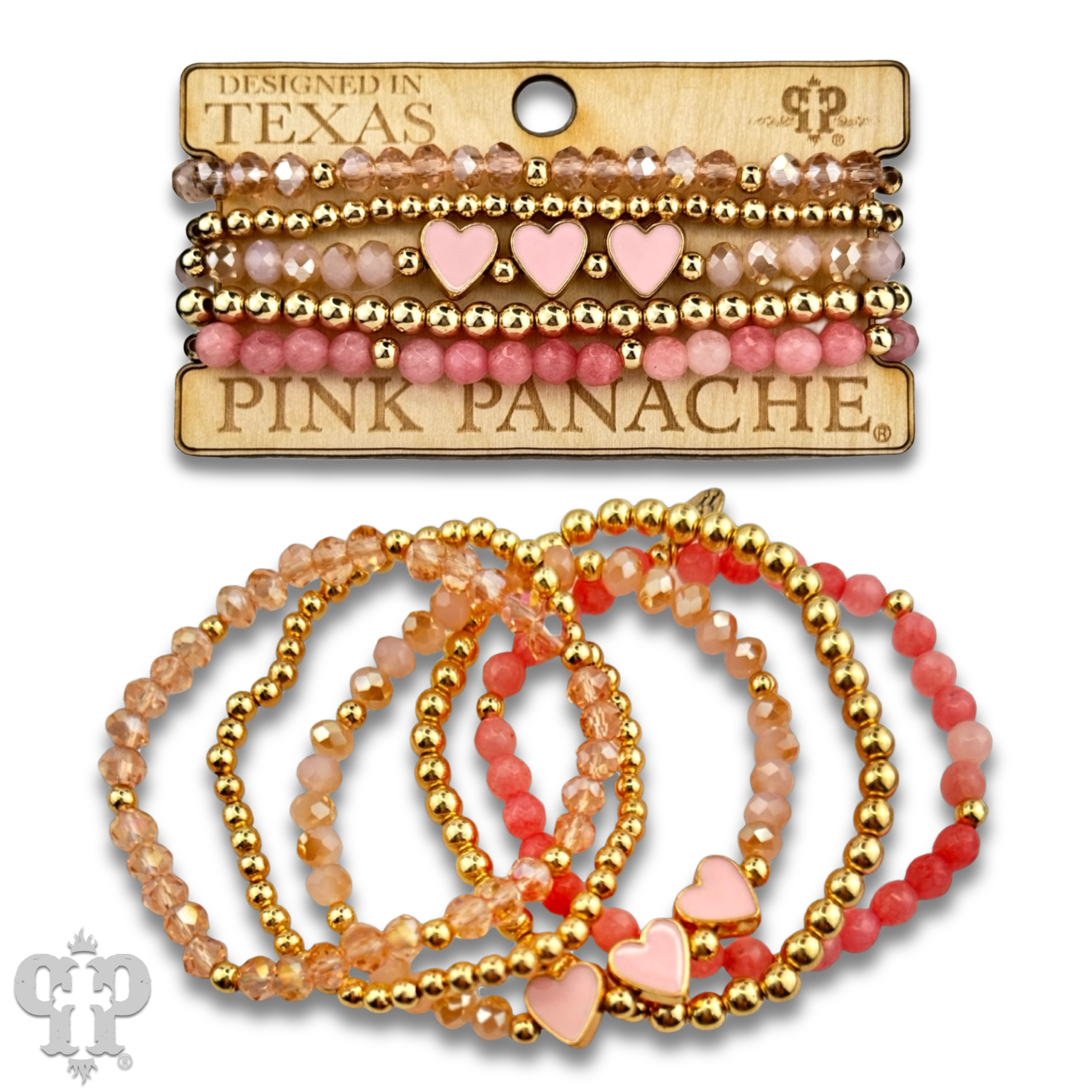 Enamel hearts and faceted bead bracelet-Bracelets-Pink Panache Brands-Stuffology - Where Vintage Meets Modern, A Boutique for Real Women in Crosbyton, TX