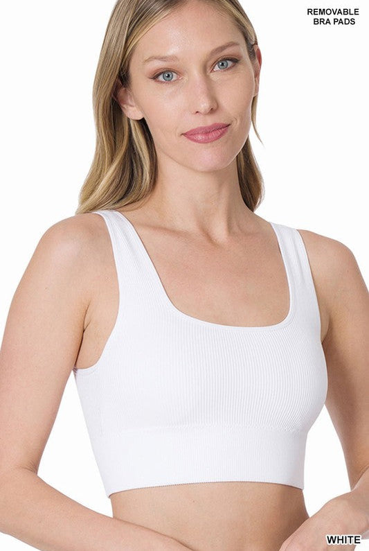 Ribbed Square Neck Cropped Tank Top with Bra Pads | Stuffology Boutique-Zenana-Stuffology - Where Vintage Meets Modern, A Boutique for Real Women in Crosbyton, TX
