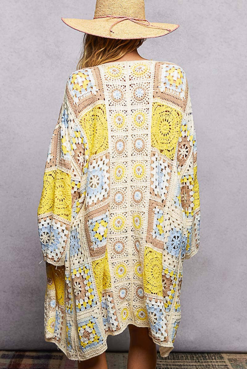 Long Sleeve Granny Square Crochet Open Cardigan-Pol Clothing-Stuffology - Where Vintage Meets Modern, A Boutique for Real Women in Crosbyton, TX