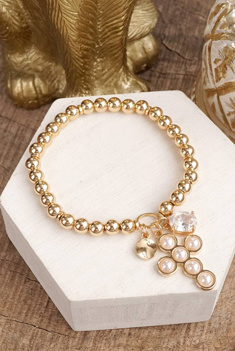 Golden Keepsakes – Charm Cluster Stretch Bracelet with Beads & Stones-Bracelets-PennyLine inc-Stuffology - Where Vintage Meets Modern, A Boutique for Real Women in Crosbyton, TX