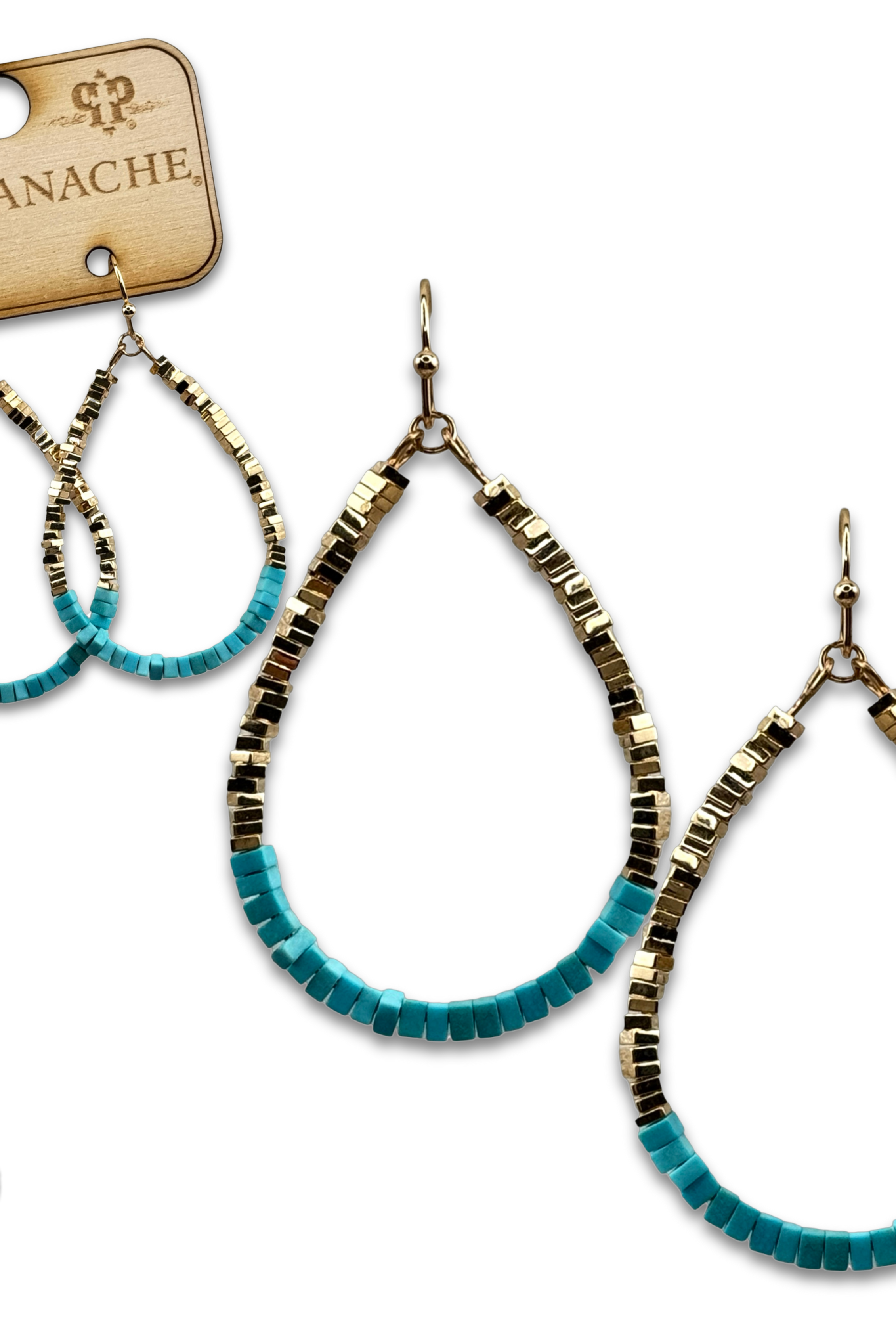 Gold and turquoise square bead teardrop earring-Pink Panache Brands-Stuffology - Where Vintage Meets Modern, A Boutique for Real Women in Crosbyton, TX