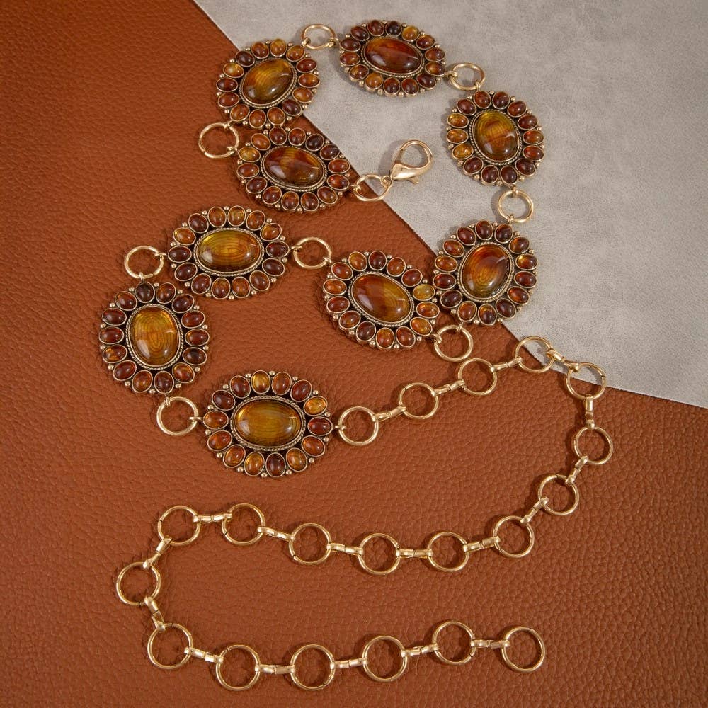Western Oval Concho Disc Chain Belt-BELT-The Looks by Fame Accessories-Stuffology - Where Vintage Meets Modern, A Boutique for Real Women in Crosbyton, TX