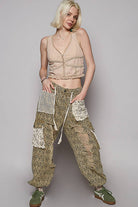 POL Clothing Sand Leopard Vintage Wash Crochet Patch Distressed Jogger Pants-Pants-Pol Clothing-Stuffology - Where Vintage Meets Modern, A Boutique for Real Women in Crosbyton, TX