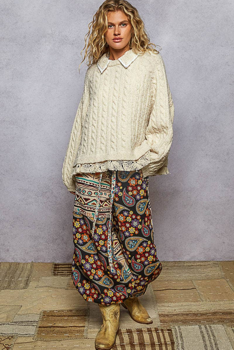 Collar neck double gauze crochet patch solid sweater top - POL Clothing-Sweaters-Pol Clothing-Stuffology - Where Vintage Meets Modern, A Boutique for Real Women in Crosbyton, TX