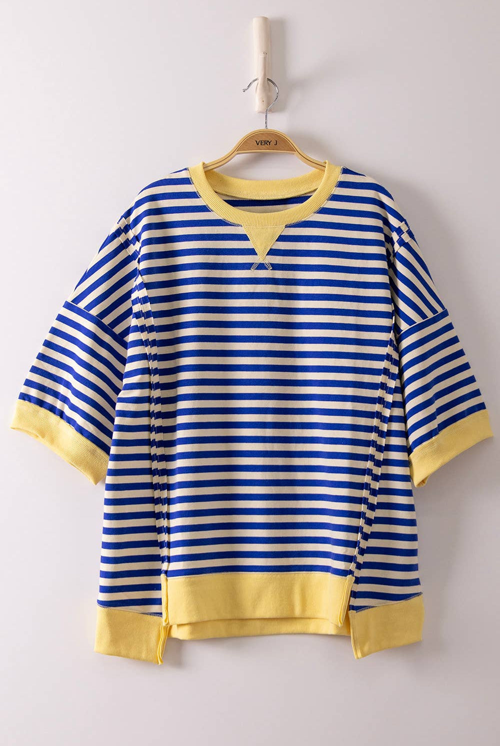 Blue Oversized Stripe Casual Knit Top-stripe top-VERY J-Stuffology - Where Vintage Meets Modern, A Boutique for Real Women in Crosbyton, TX