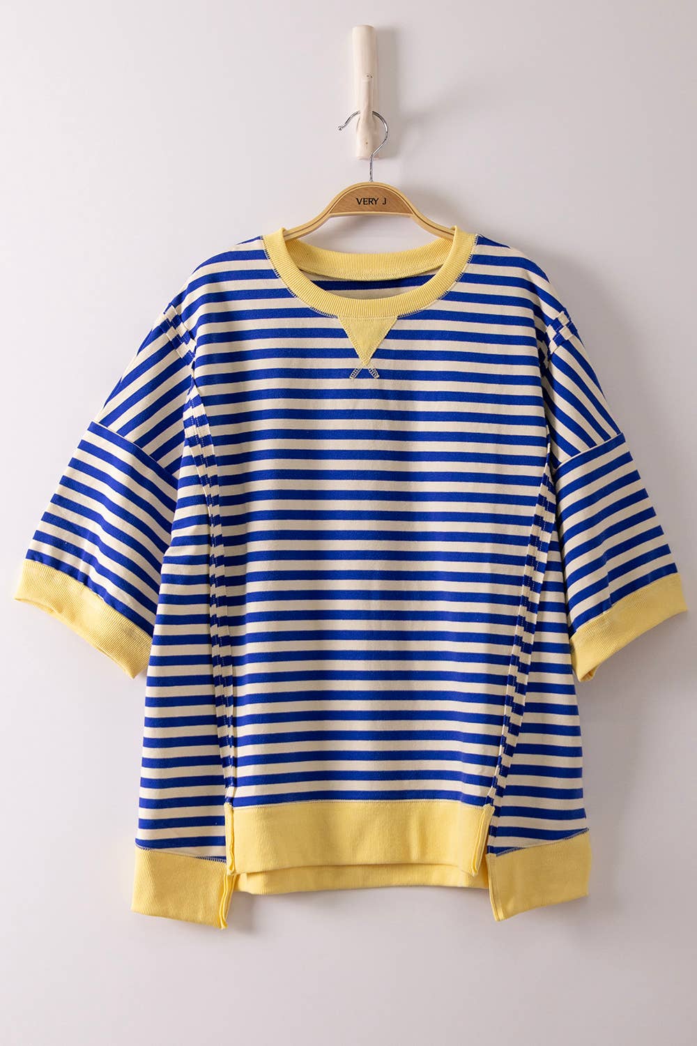 Blue Oversized Stripe Casual Knit Top-stripe top-VERY J-Stuffology - Where Vintage Meets Modern, A Boutique for Real Women in Crosbyton, TX