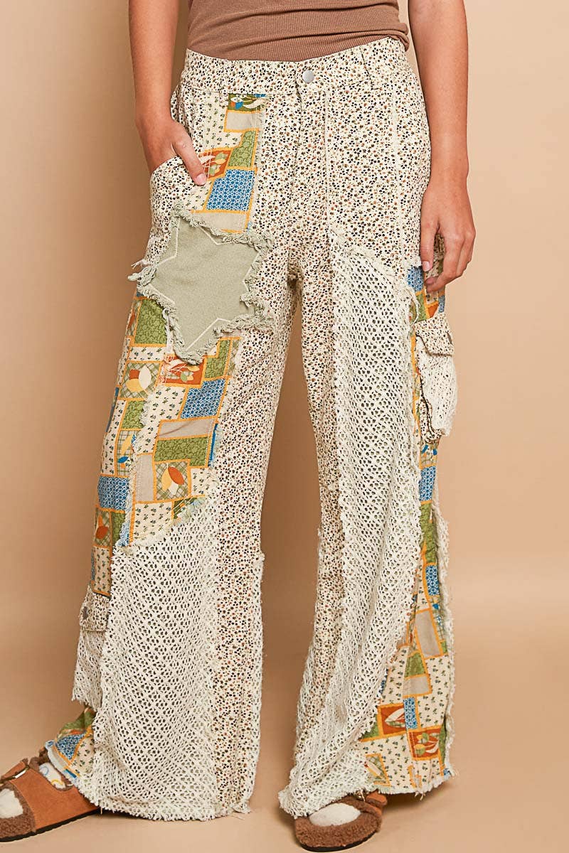 Printed Patchwork Star Detail Woven Twill Pants Jeans-Jeans-Pol Clothing-Stuffology - Where Vintage Meets Modern, A Boutique for Real Women in Crosbyton, TX