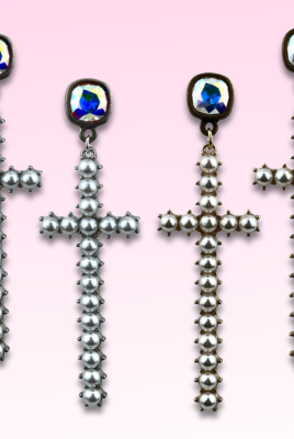 Pearl cross earring with Austrian crystal-Earrings-Pink Panache Brands-Stuffology - Where Vintage Meets Modern, A Boutique for Real Women in Crosbyton, TX