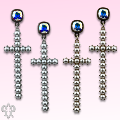Pearl cross earring with Austrian crystal-Earrings-Pink Panache Brands-Stuffology - Where Vintage Meets Modern, A Boutique for Real Women in Crosbyton, TX