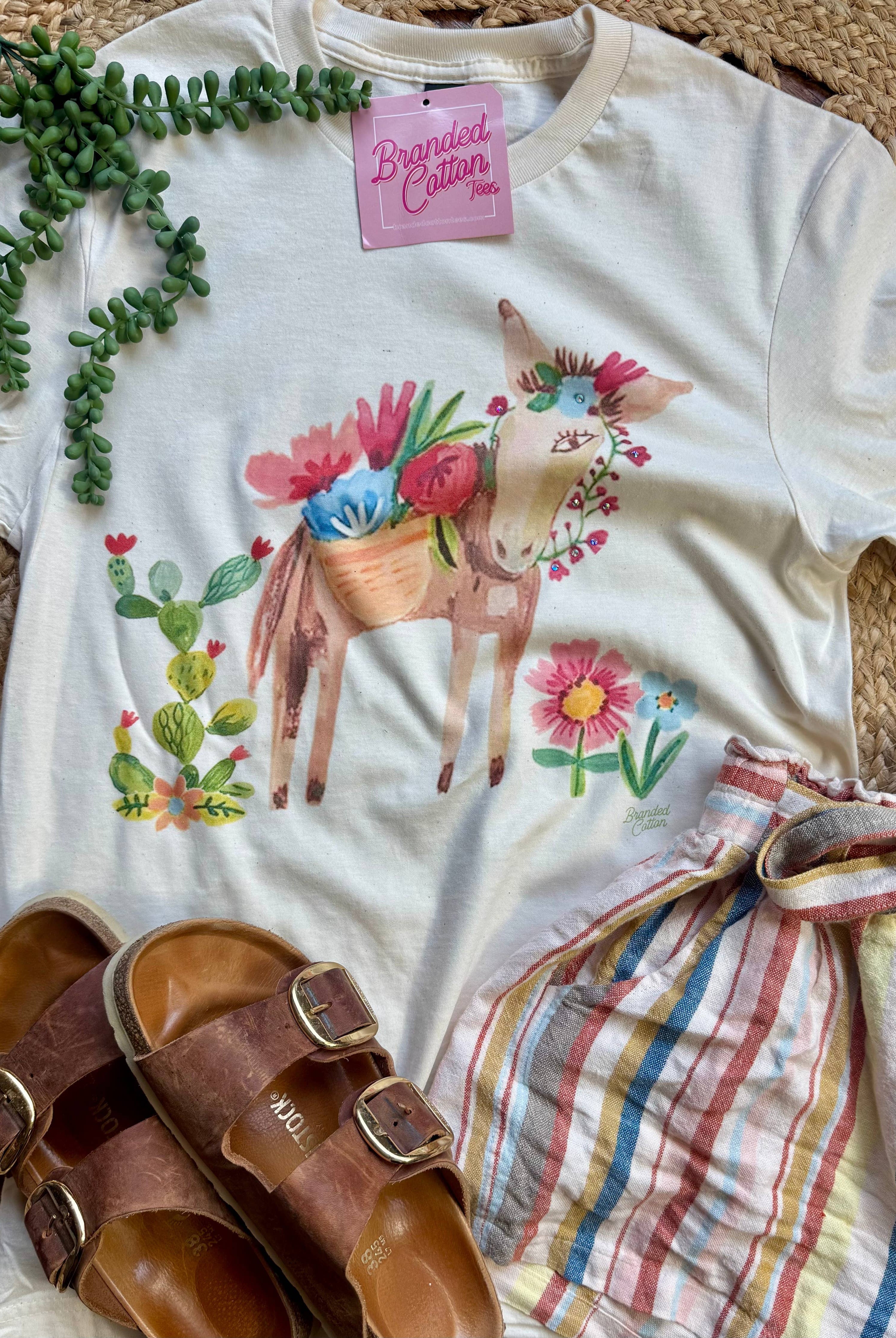 Floral Donkey-Graphic Tees-Branded Cotton-Stuffology - Where Vintage Meets Modern, A Boutique for Real Women in Crosbyton, TX
