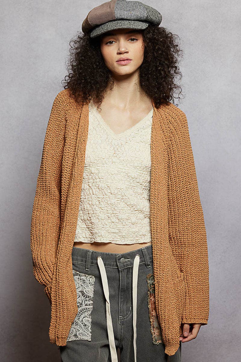 POL Clothing - Long sleeve front pocket chenille sweater open cardigan-Sweater Cardigan-Pol Clothing-Stuffology - Where Vintage Meets Modern, A Boutique for Real Women in Crosbyton, TX