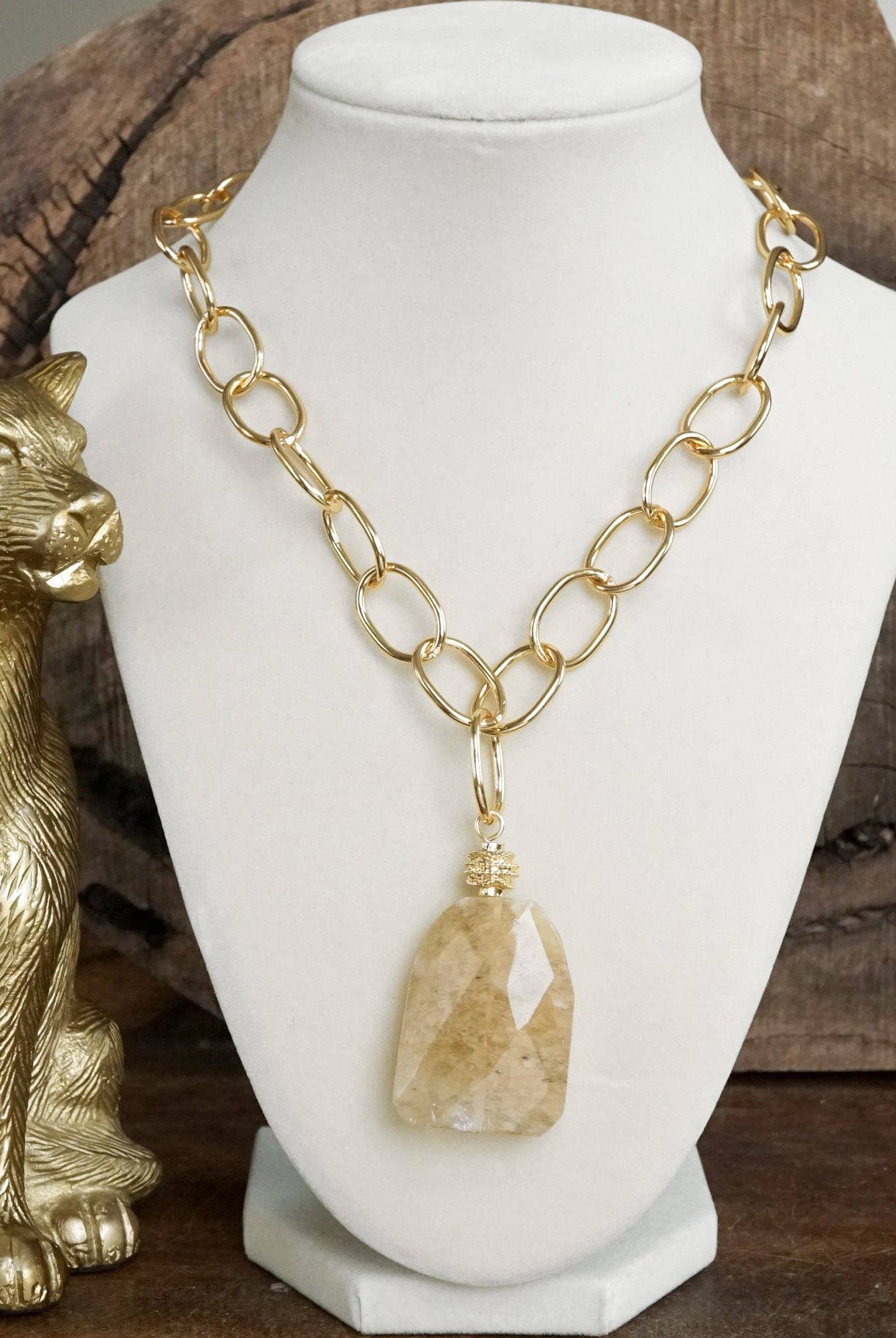Statement Natural Stone Chain necklace-Necklaces-PennyLine inc-Stuffology - Where Vintage Meets Modern, A Boutique for Real Women in Crosbyton, TX