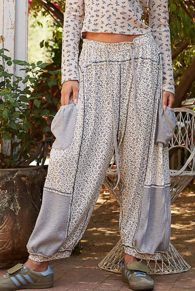 POL Clothing Floral Patch Knit Joggers-Joggers-Pol Clothing-Stuffology - Where Vintage Meets Modern, A Boutique for Real Women in Crosbyton, TX
