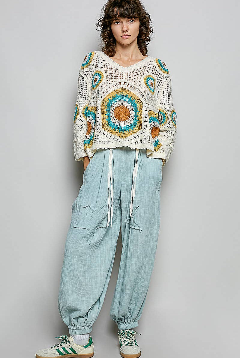 V-Neck Granny Circle Motif Scalloped Edge Crochet Top-Crochet Top-Pol Clothing-Stuffology - Where Vintage Meets Modern, A Boutique for Real Women in Crosbyton, TX