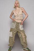 POL Clothing Sand Leopard Vintage Wash Crochet Patch Distressed Jogger Pants-Pants-Pol Clothing-Stuffology - Where Vintage Meets Modern, A Boutique for Real Women in Crosbyton, TX