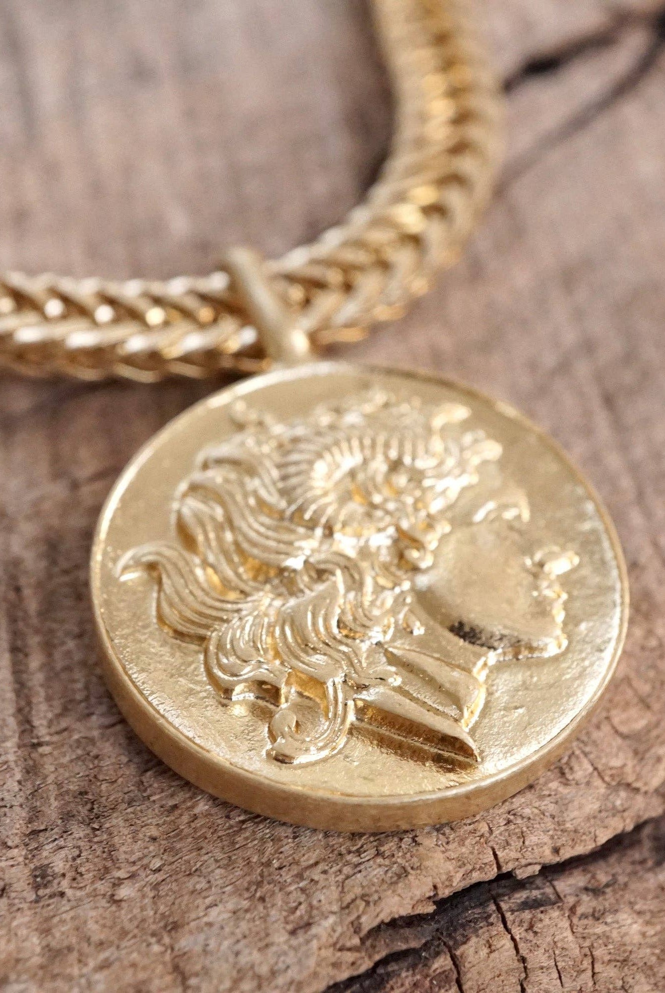 Coin Statement Chain Necklace in Worn Gold Tone-Necklaces-PennyLine inc-Stuffology - Where Vintage Meets Modern, A Boutique for Real Women in Crosbyton, TX