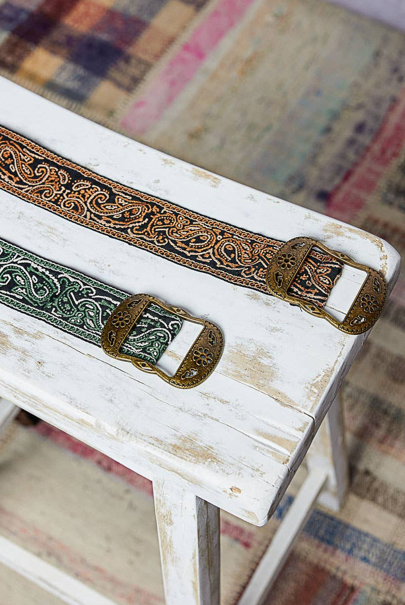 Brown Paisley Embroidered Boho Belt Metal Buckle-BELT-Pol Clothing-Stuffology - Where Vintage Meets Modern, A Boutique for Real Women in Crosbyton, TX
