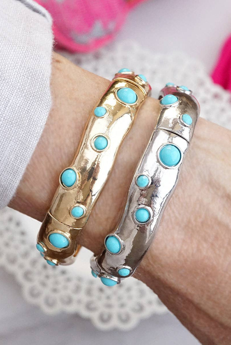 Desert Dew – Turquoise Cabochon Stretch Bangle-Bracelets-PennyLine inc-Stuffology - Where Vintage Meets Modern, A Boutique for Real Women in Crosbyton, TX