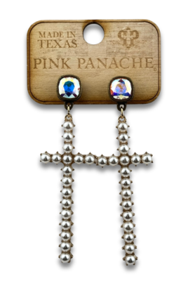 Pearl cross earring with Austrian crystal-Earrings-Pink Panache Brands-Stuffology - Where Vintage Meets Modern, A Boutique for Real Women in Crosbyton, TX