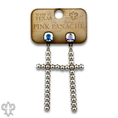 Pearl cross earring with Austrian crystal-Earrings-Pink Panache Brands-Stuffology - Where Vintage Meets Modern, A Boutique for Real Women in Crosbyton, TX